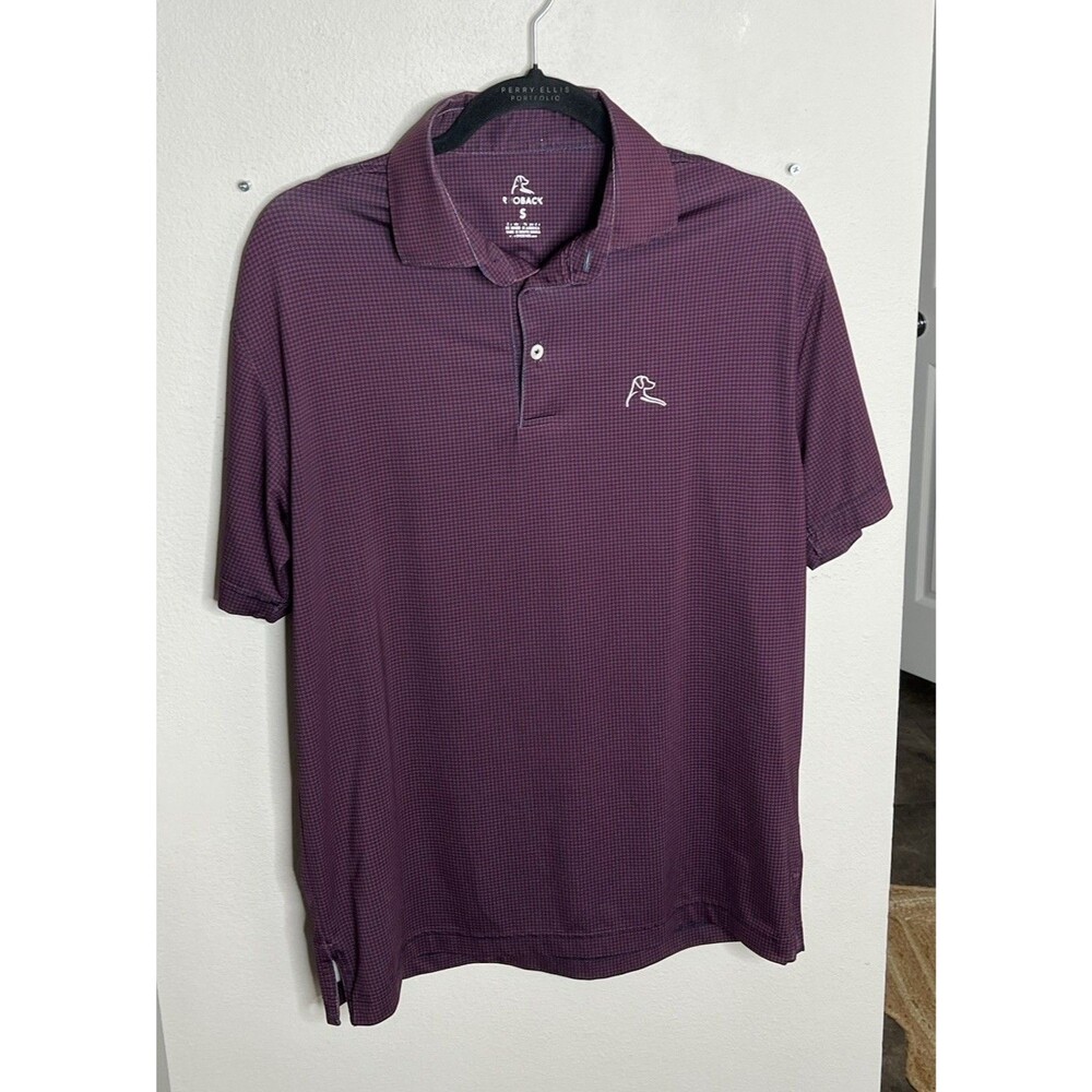 Rhoback Short Sleeve Performance Polo Shirt Small Burgundy Navy Pattern Golf